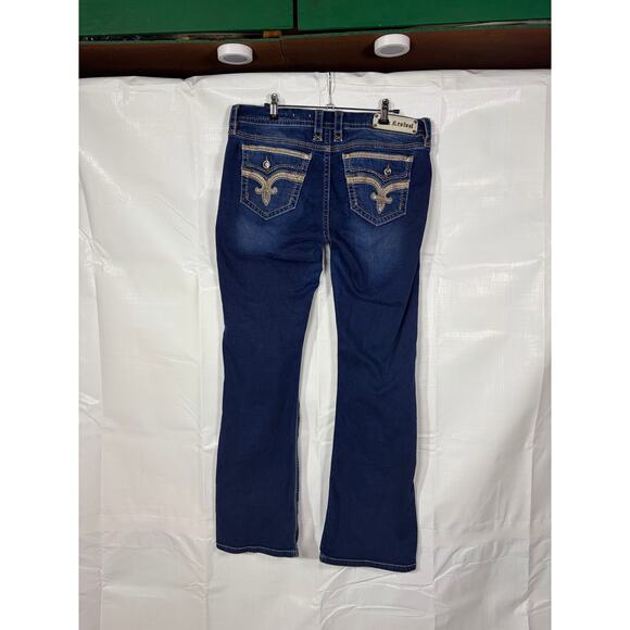 Rock Revival 31 Betty Easy Boot Rhinestones Denim Jeans Biker EUC - Picture 1 of 7